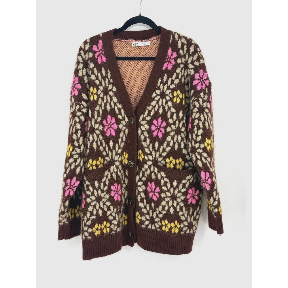 Zara Retro Floral Whimsigoth Chunky Oversized Sweater Cardigan Boho Y2K Size 2X